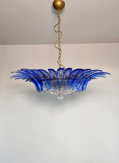 Murano Lysekrone | 36 Klare Blå Gull Palmeglass