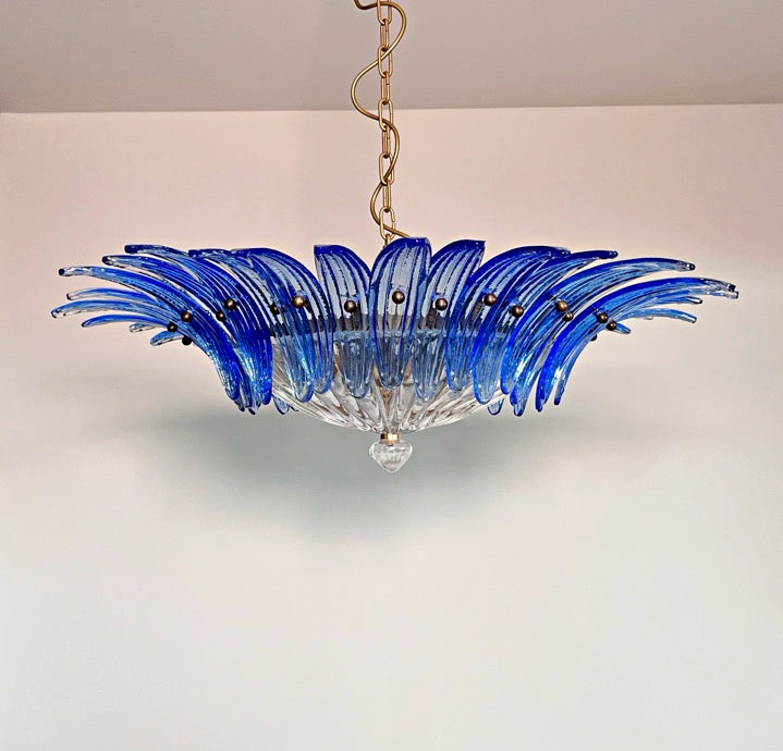 Murano Lysekrone | 36 Klare Blå Gull Palmeglass