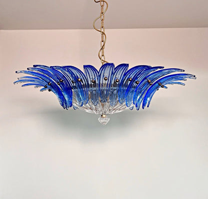 Murano Lysekrone | 36 Klare Blå Gull Palmeglass