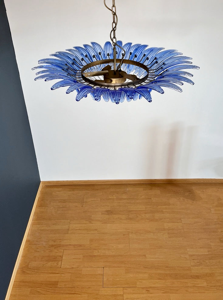 Murano Lysekrone | 36 Klare Blå Gull Palmeglass