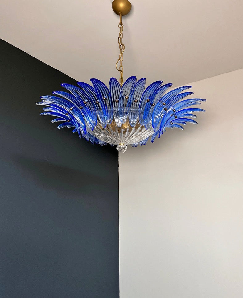 Murano Lysekrone | 36 Klare Blå Gull Palmeglass