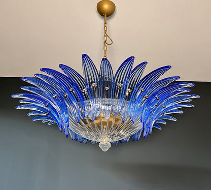 Murano Lysekrone | 36 Klare Blå Gull Palmeglass