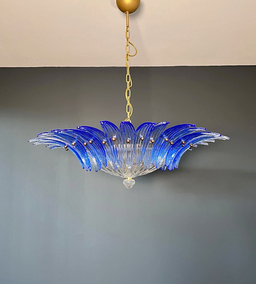 Murano Lysekrone | 36 Klare Blå Gull Palmeglass