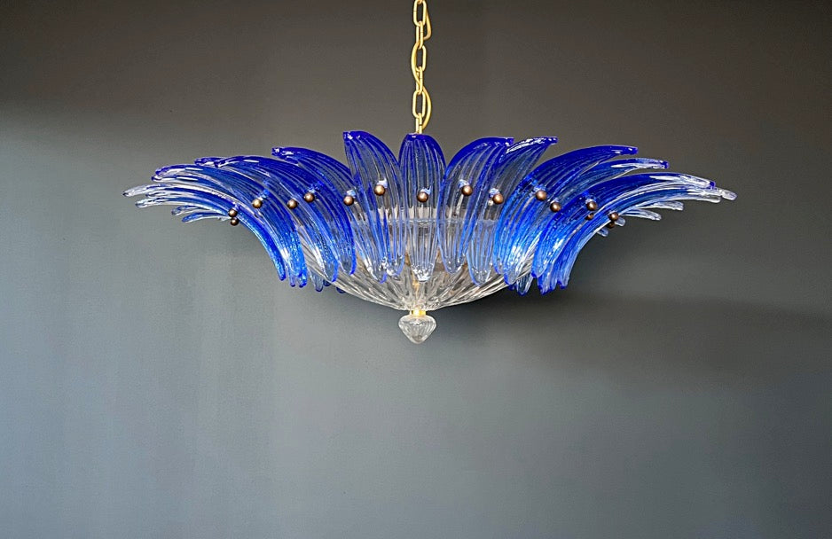 Murano Lysekrone | 36 Klare Blå Gull Palmeglass