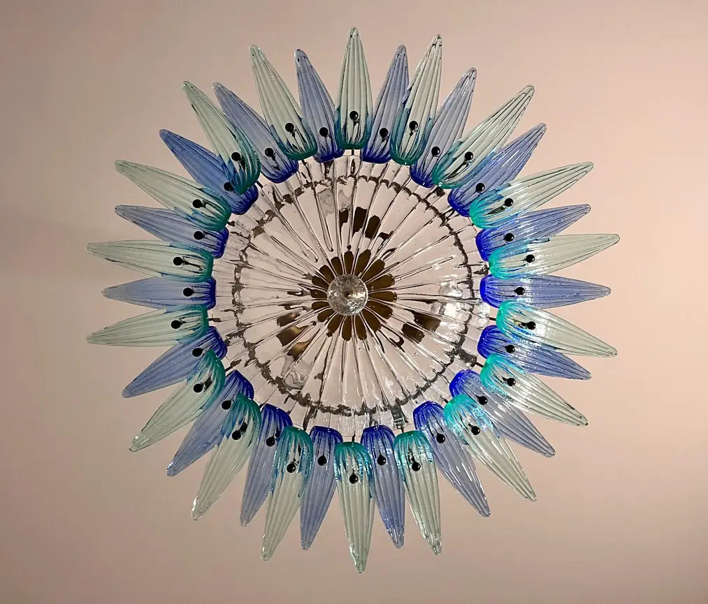 Murano Chandelier – 36 Clear and Blue Palmette Glass – detail 1 – Murano Classics