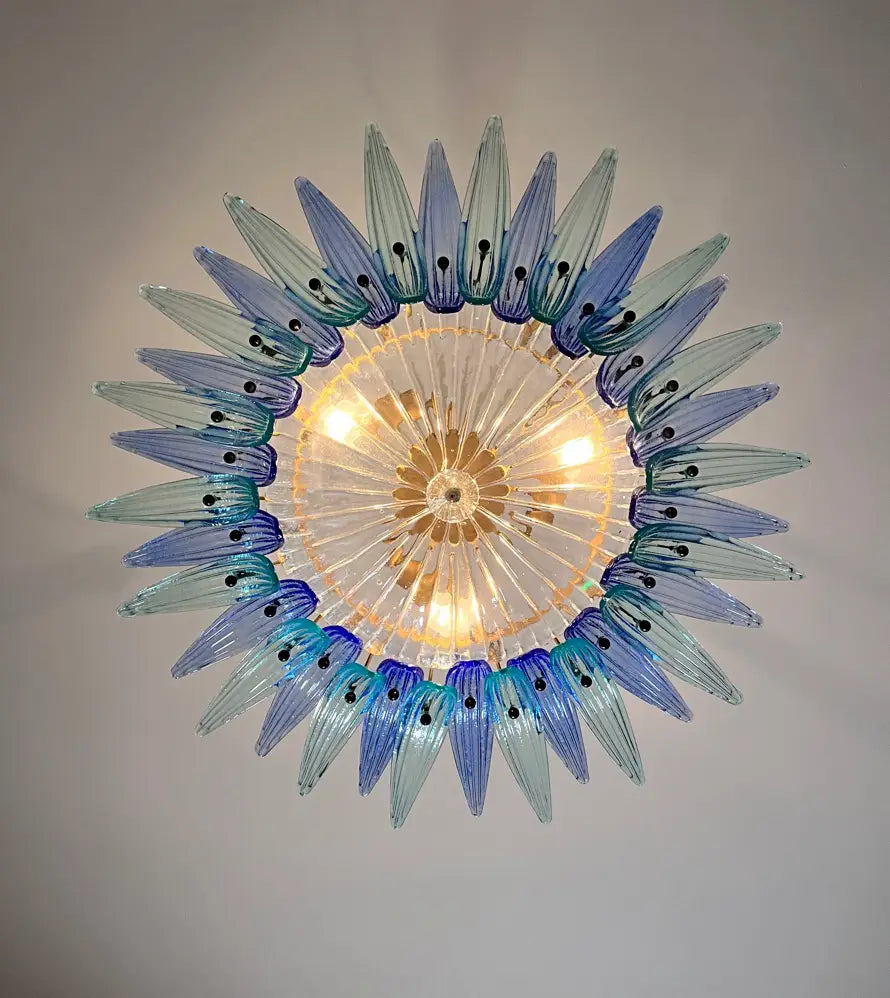 Murano Kroonluchter – 36 Heldere en Blauwe Palmetteglazen – detail 7 – Murano Classics