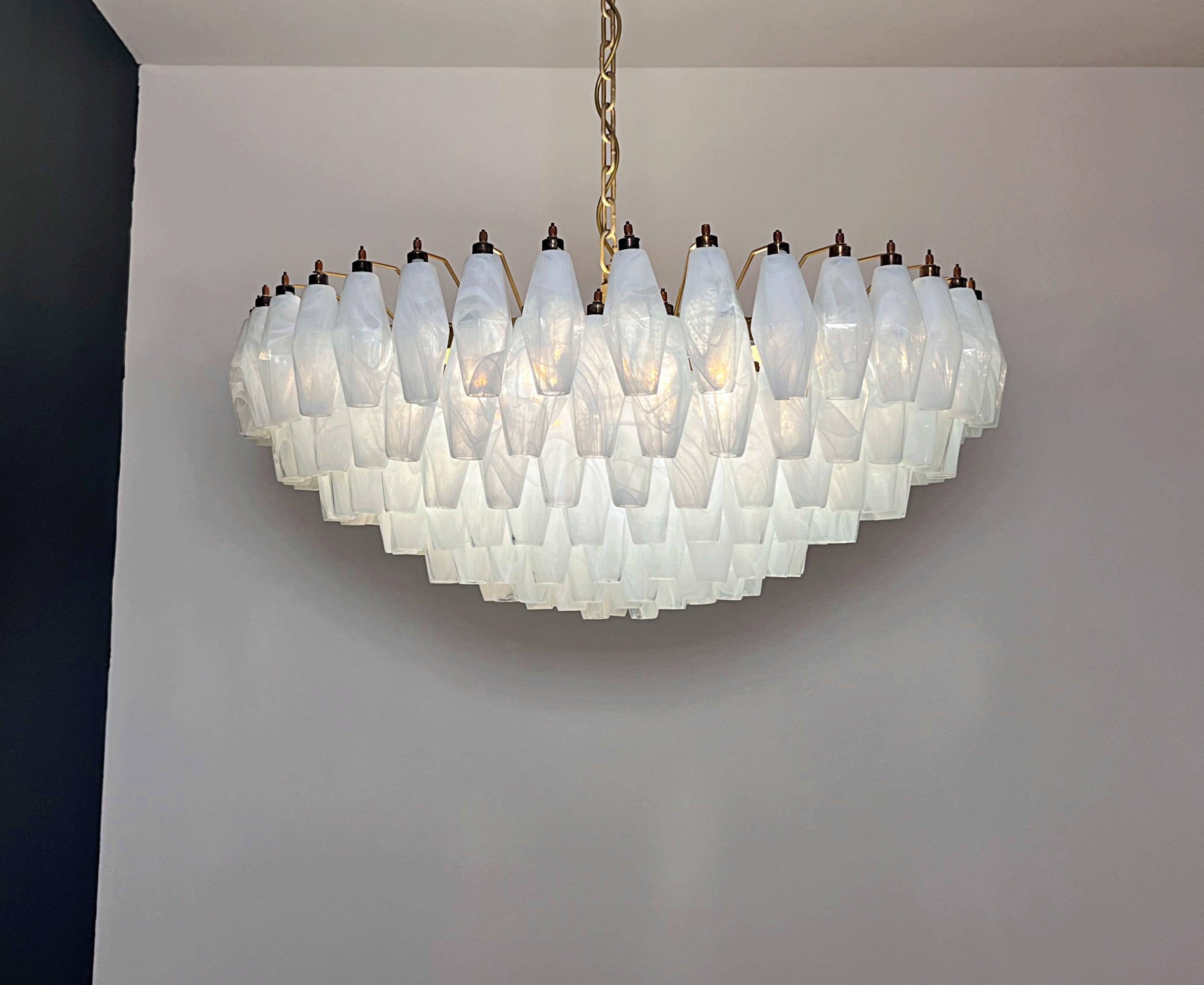 Murano Chandelier – 185 Alabaster White Poliedri Glass – detail 8 – Murano Classics