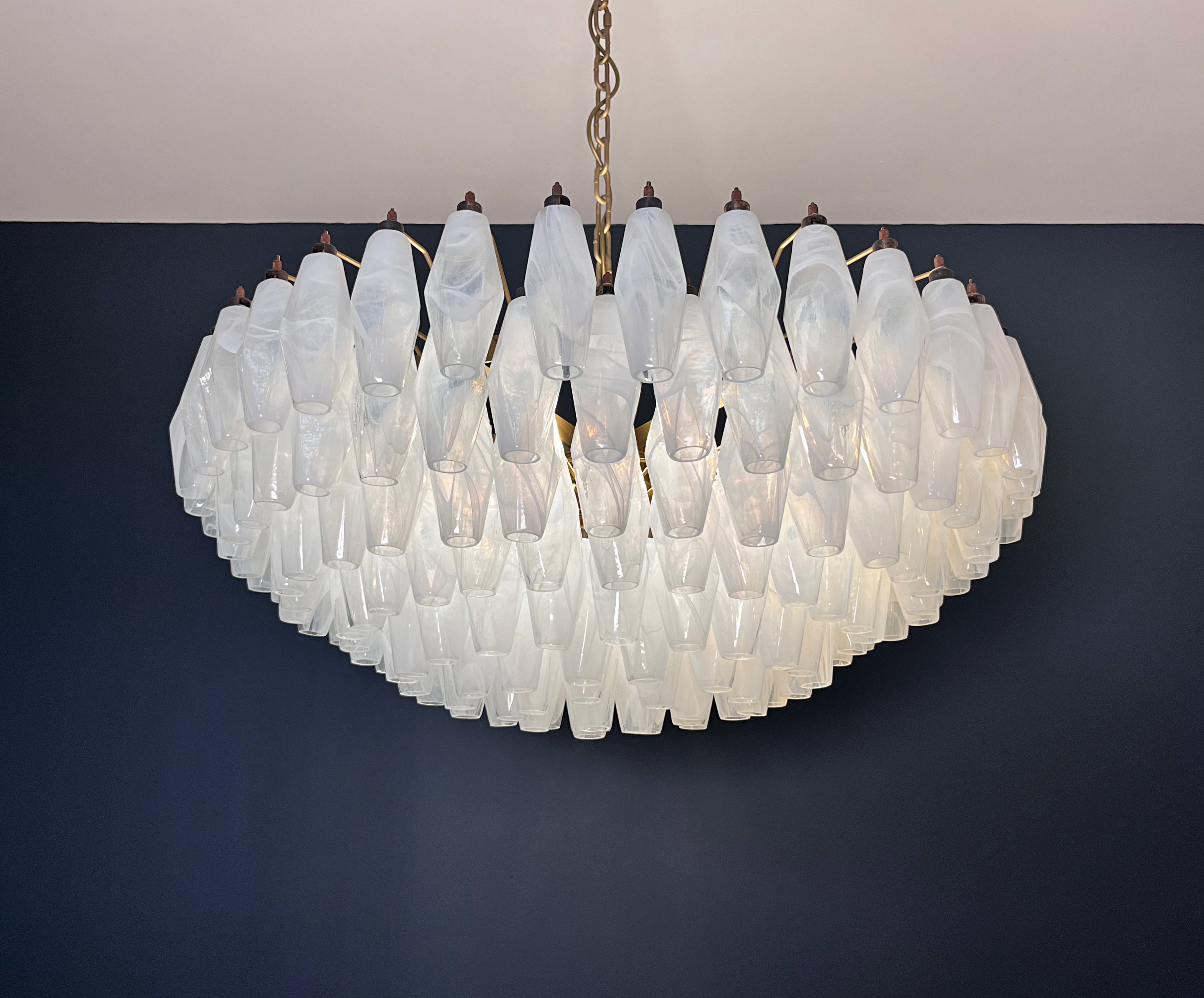 Murano Chandelier – 185 Alabaster White Poliedri Glass – detail 7 – Murano Classics