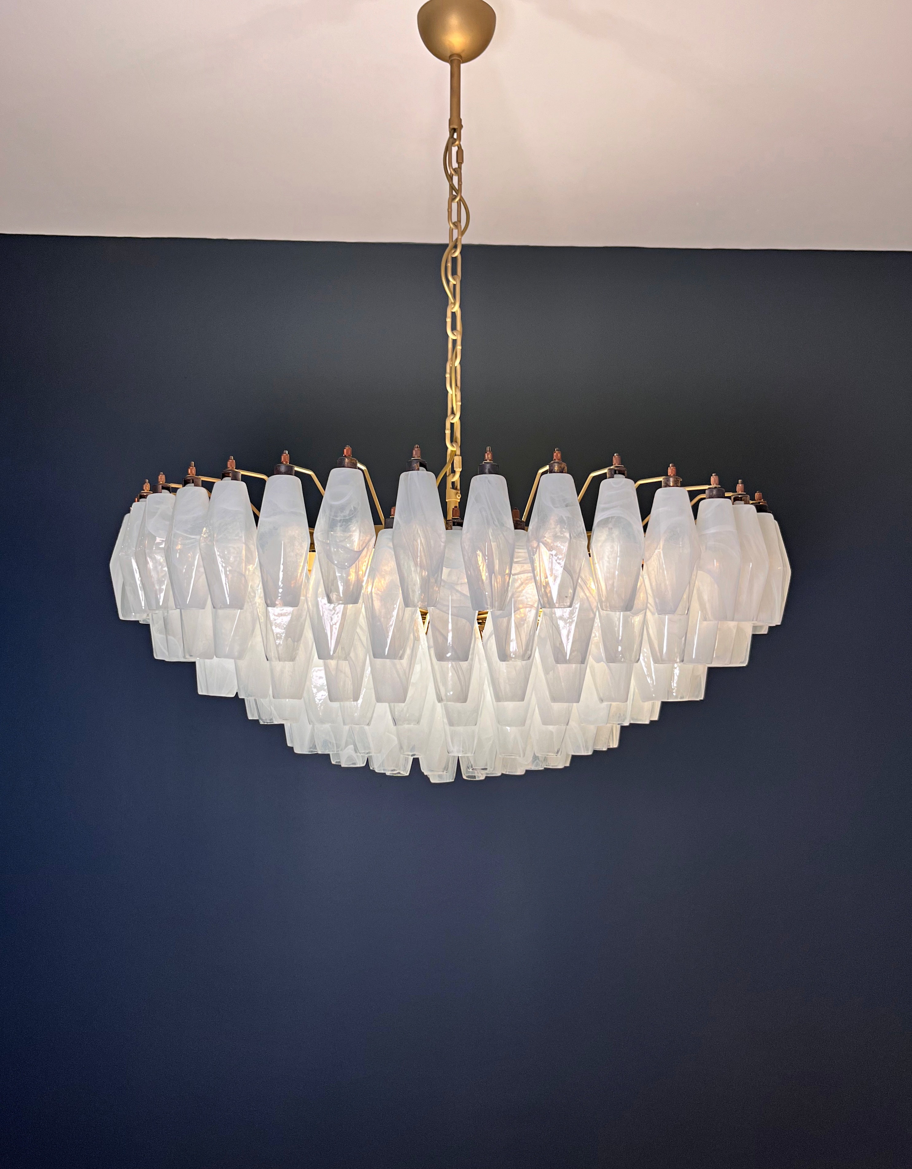 Murano Chandelier – 185 Alabaster White Poliedri Glass – detail 6 – Murano Classics