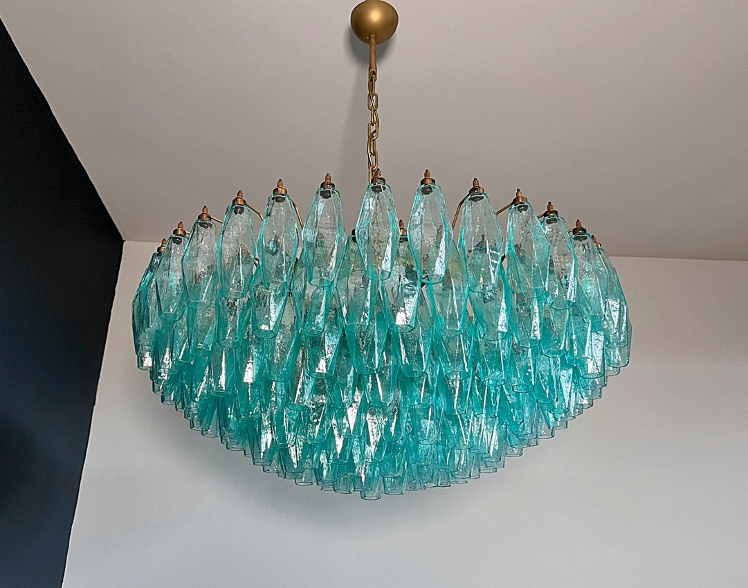Lampadario Murano – 185 Vetri Poliedri Turchese – Murano Classics