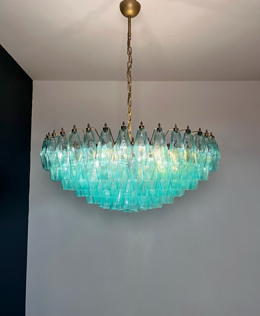Murano Chandelier – 185 Turquoise Poliedri Glass – detail 11 – Murano Classics