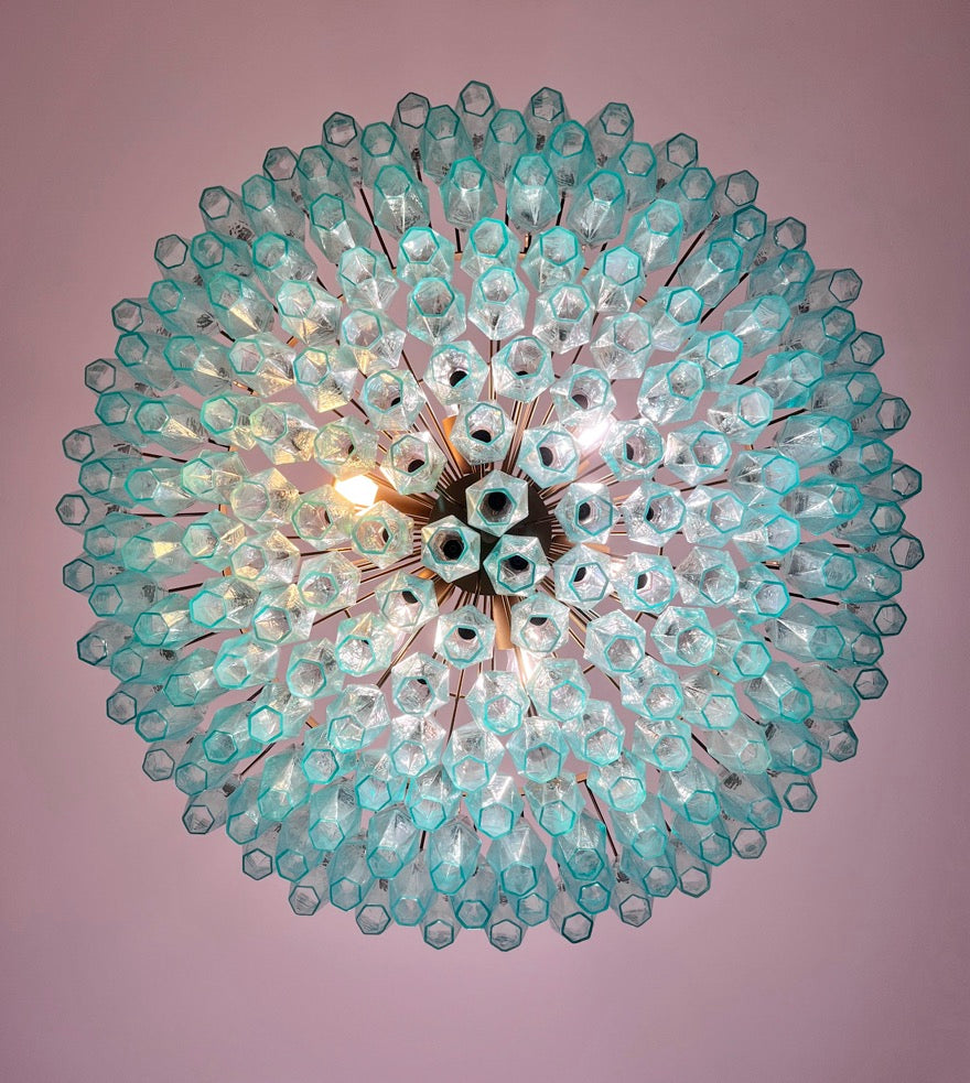 Murano Chandelier – 185 Turquoise Poliedri Glass – detail 7 – Murano Classics