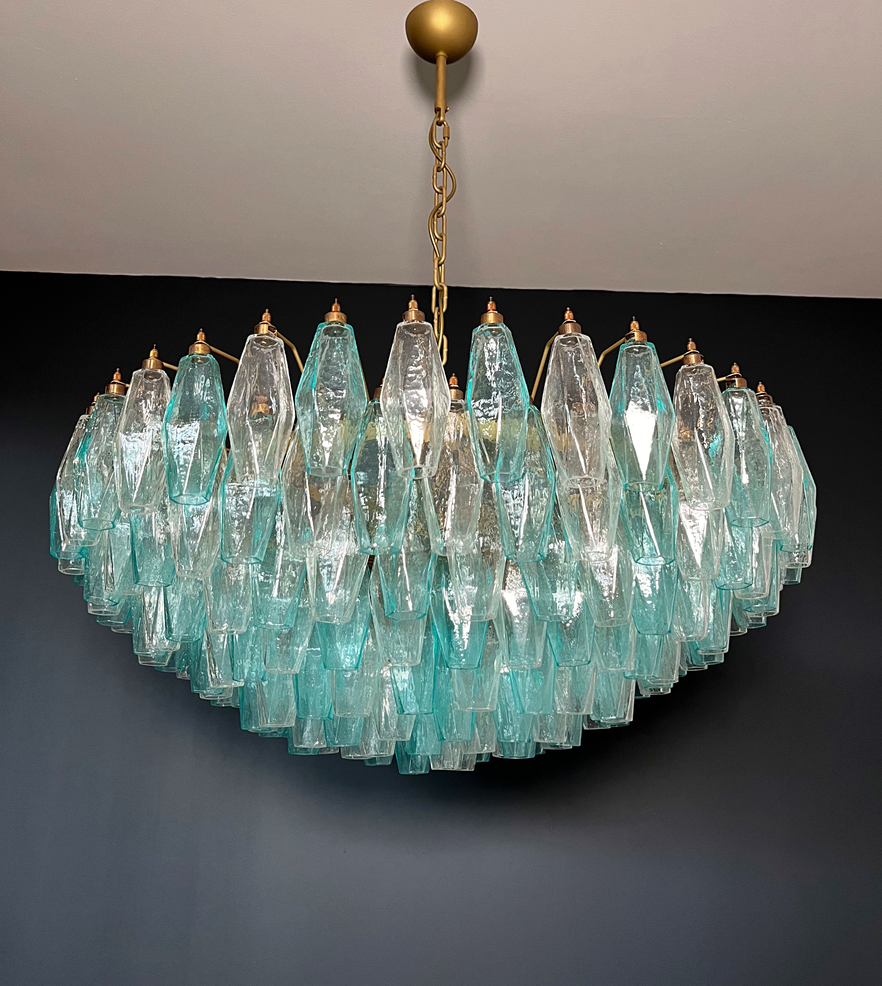Lampadario Murano – 185 Vetri Poliedri Turchesi e Trasparenti – Murano Classics