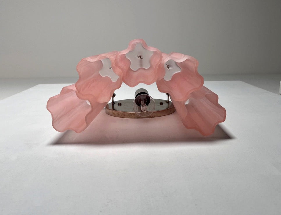 Murano Vegglampe | 5 Rosa Etsede Rørglass | 1 par