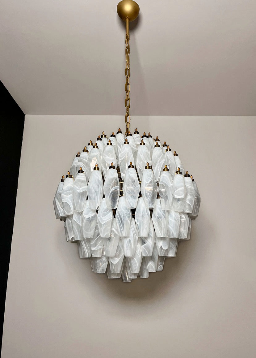 Lampadario Murano – 140 Alabastro Bianco Poliedri Vetro – dettaglio 11 – Murano Classics