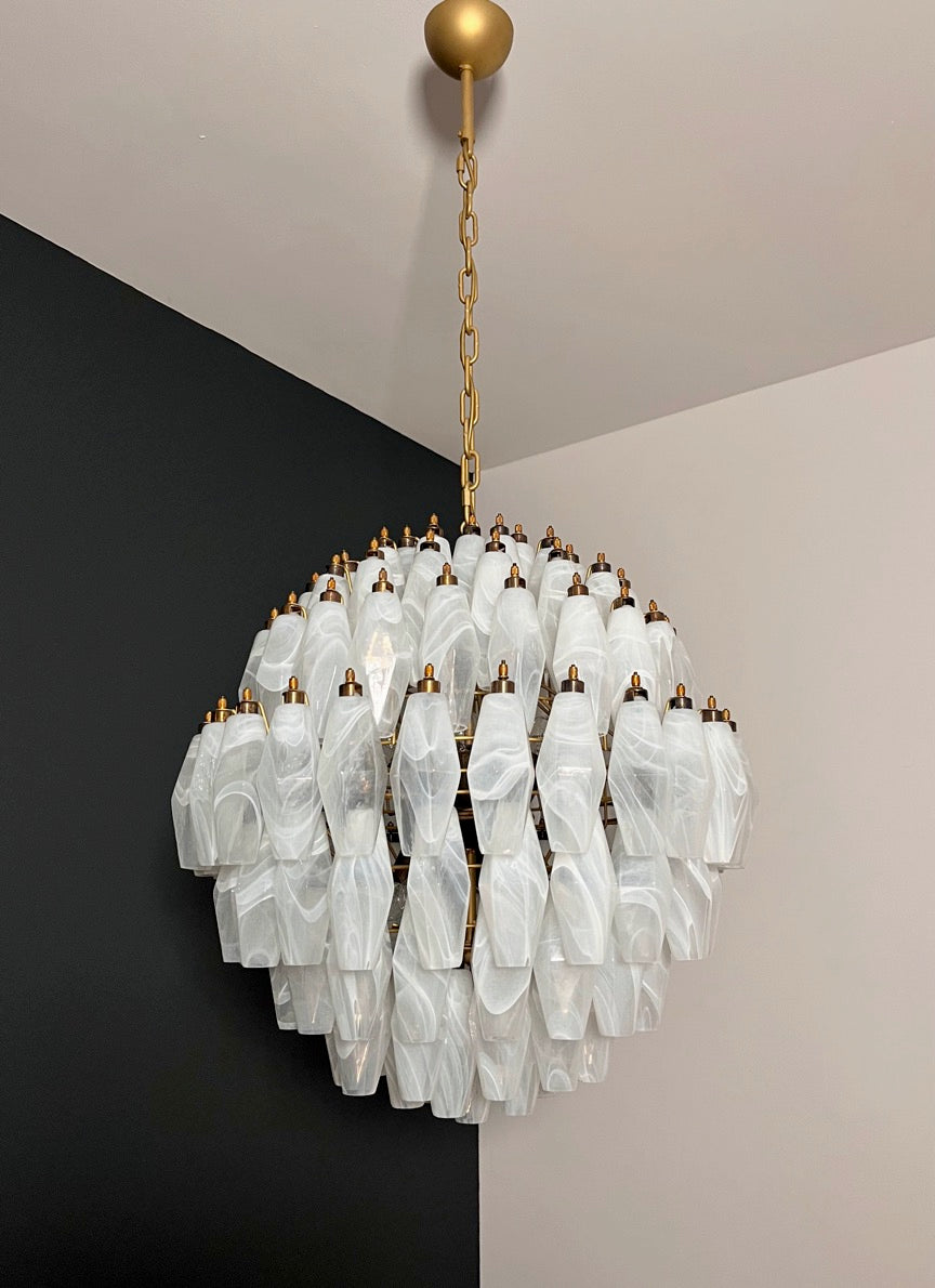 Lampadario Murano – 140 Alabastro Bianco Poliedri Vetro – dettaglio 2 – Murano Classics