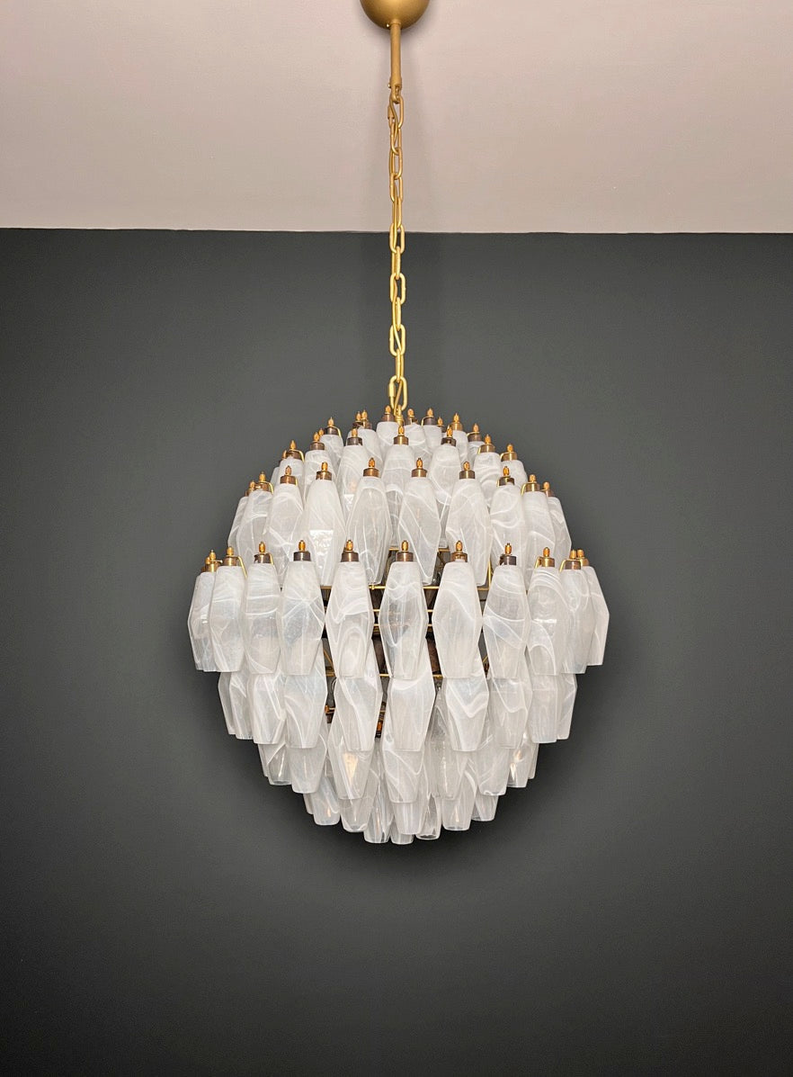 Murano Chandelier – 140 Alabaster White Poliedri Glass – Murano Classics
