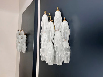 Murano Vegglampe | 17 Hvite Alabaster Gull Poliedriglass | 1 par