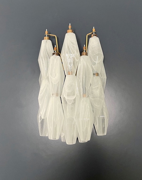 Murano Vegglampe | 17 Hvite Alabaster Gull Poliedriglass | 1 par