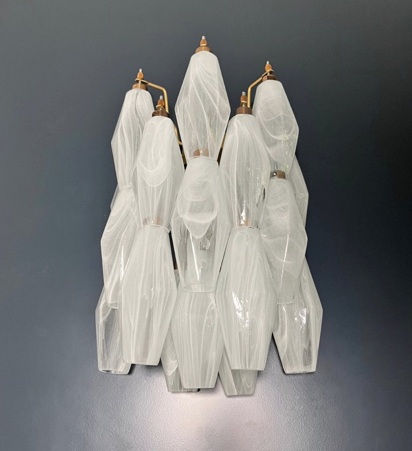 Murano Vegglampe | 17 Hvite Alabaster Gull Poliedriglass | 1 par