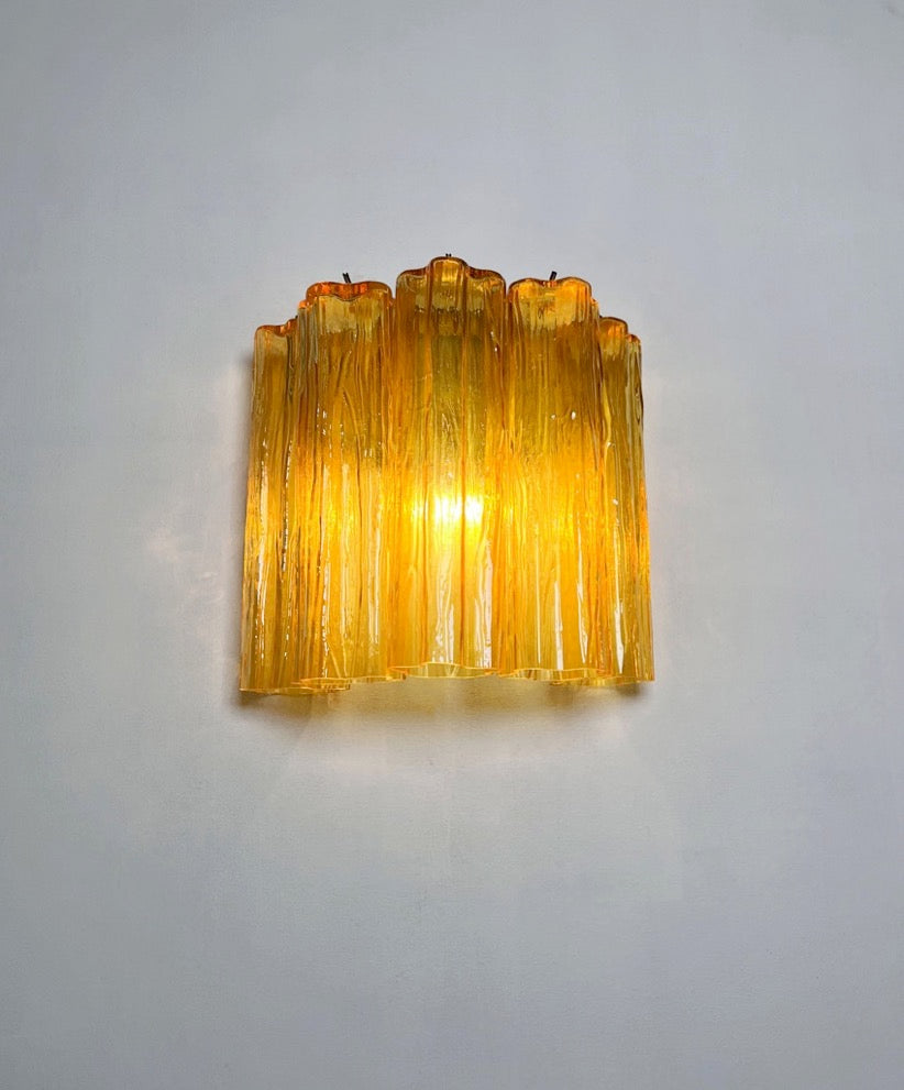 Murano Vegglampe | 5 Gule Rørglass | 1 par