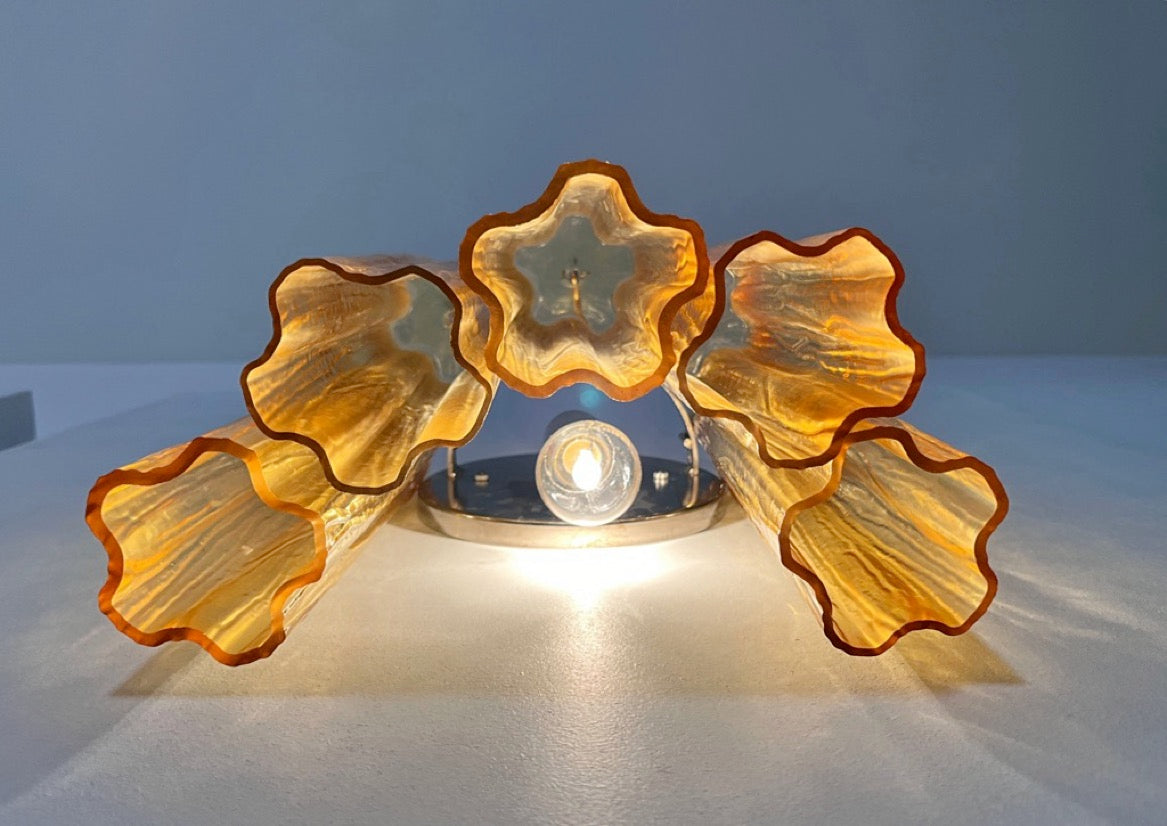 Murano Vegglampe | 5 Gule Rørglass | 1 par