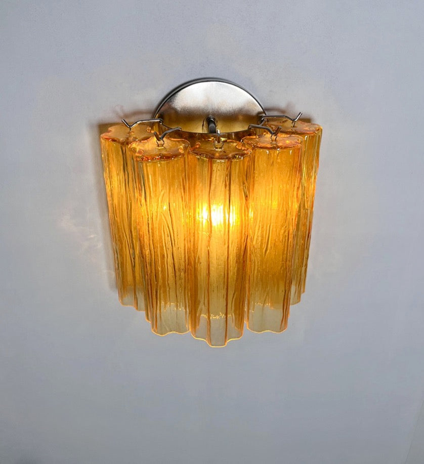 Murano Vegglampe | 5 Gule Rørglass | 1 par