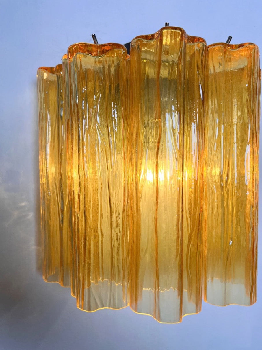 Murano Vegglampe | 5 Gule Rørglass | 1 par