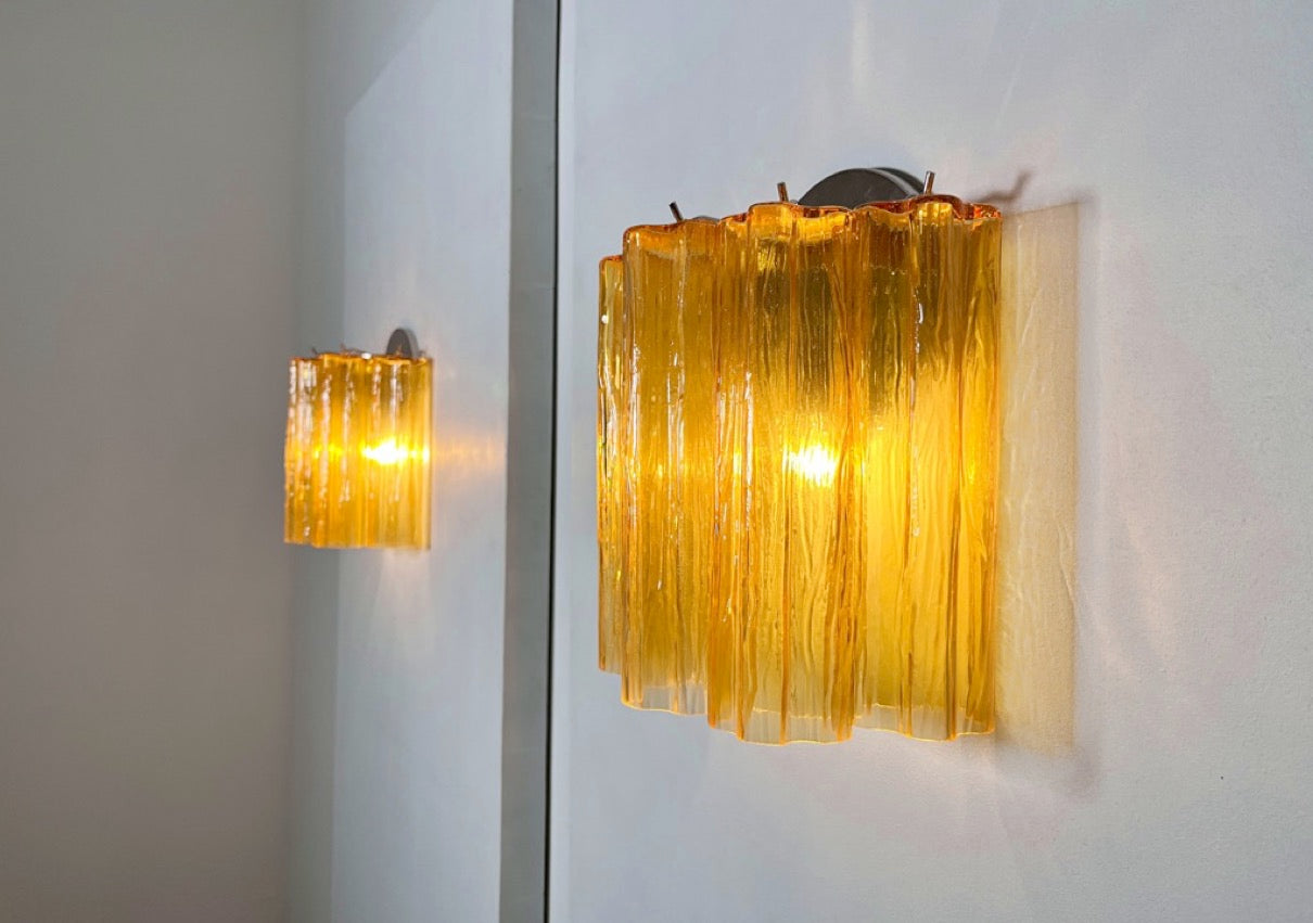 Murano Vegglampe | 5 Gule Rørglass | 1 par