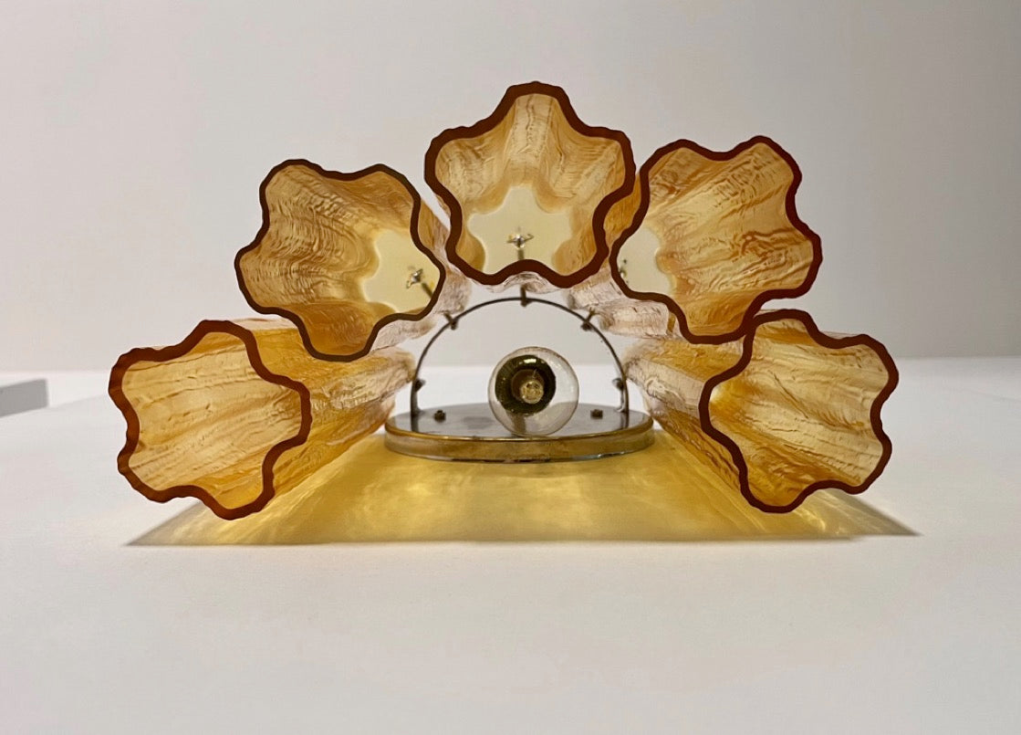 Murano Vegglampe | 5 Gule Rørglass | 1 par