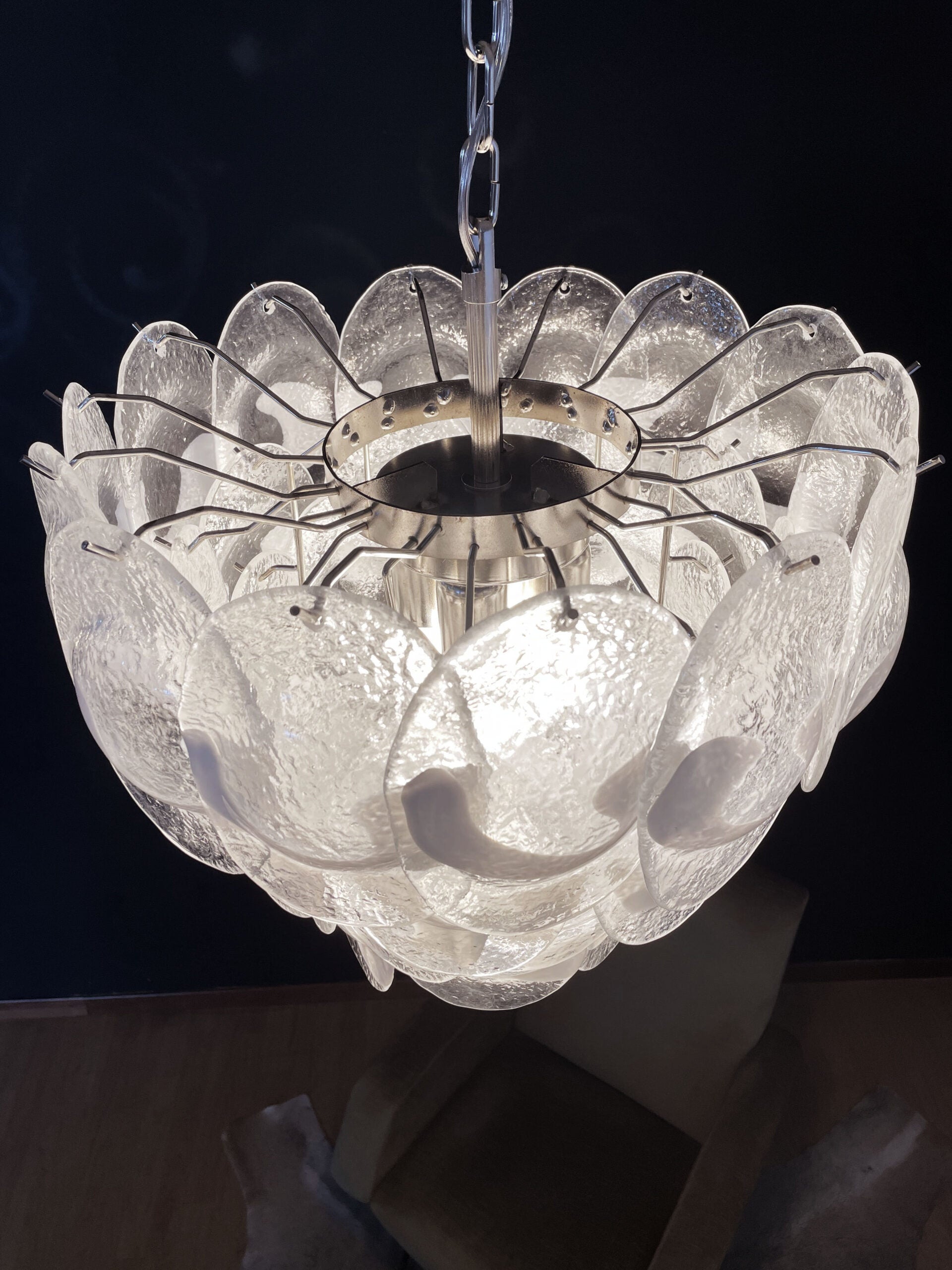 Murano Lysekrone | 41 Hvite Klare Konglebladglass