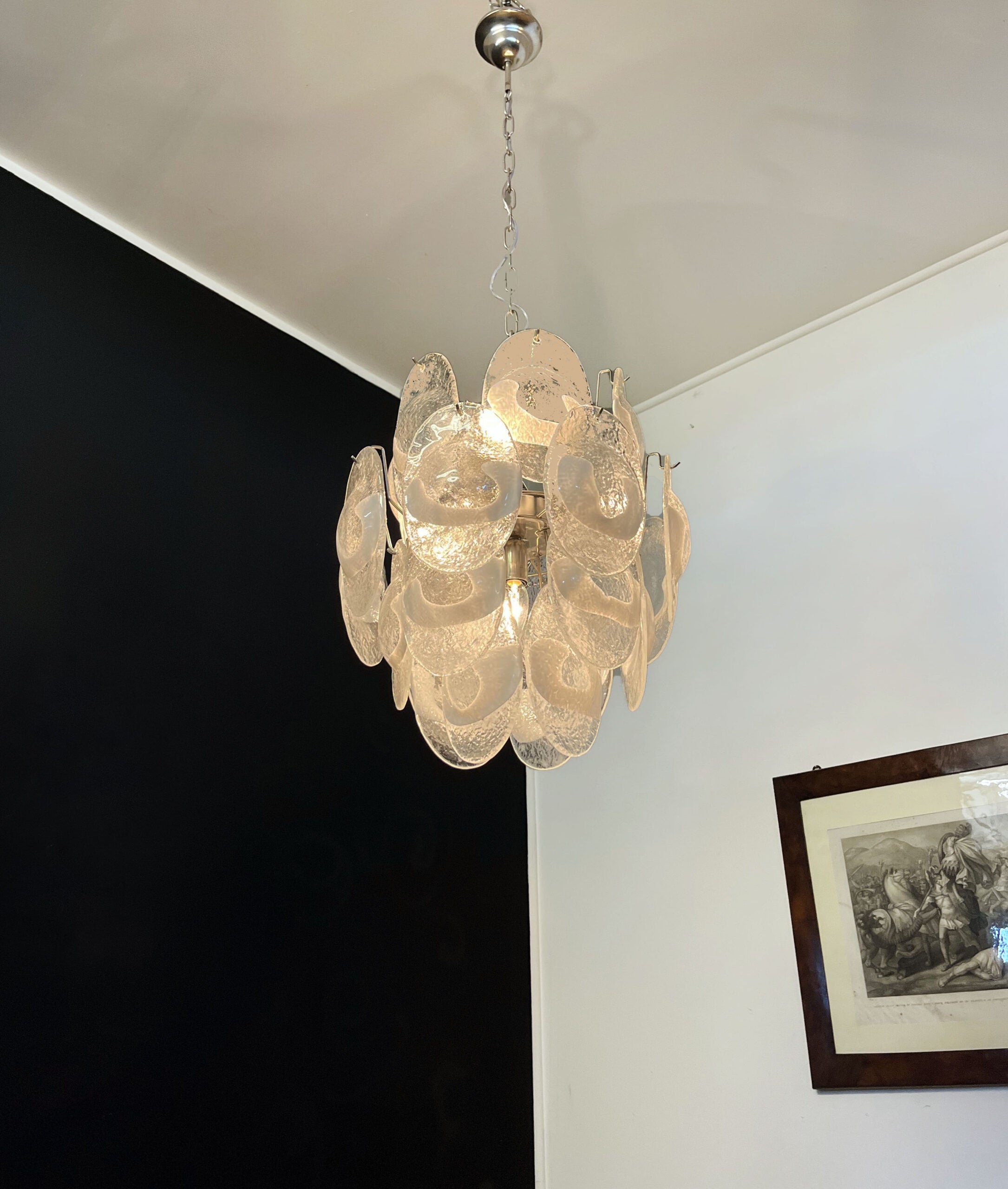 Murano Chandelier – 24 White Clear Crostoli Glass – detail 4 – Murano Classics