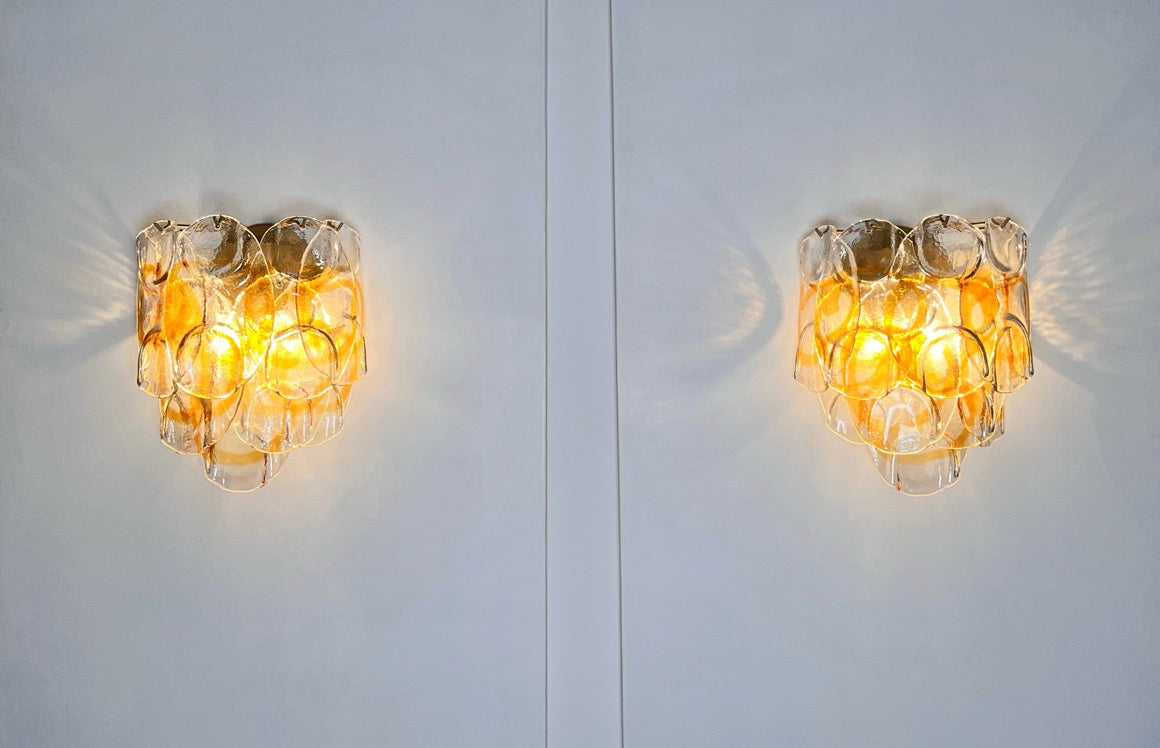 Murano Vegglampe | 10 Hvite Crostoliglass | 1 par