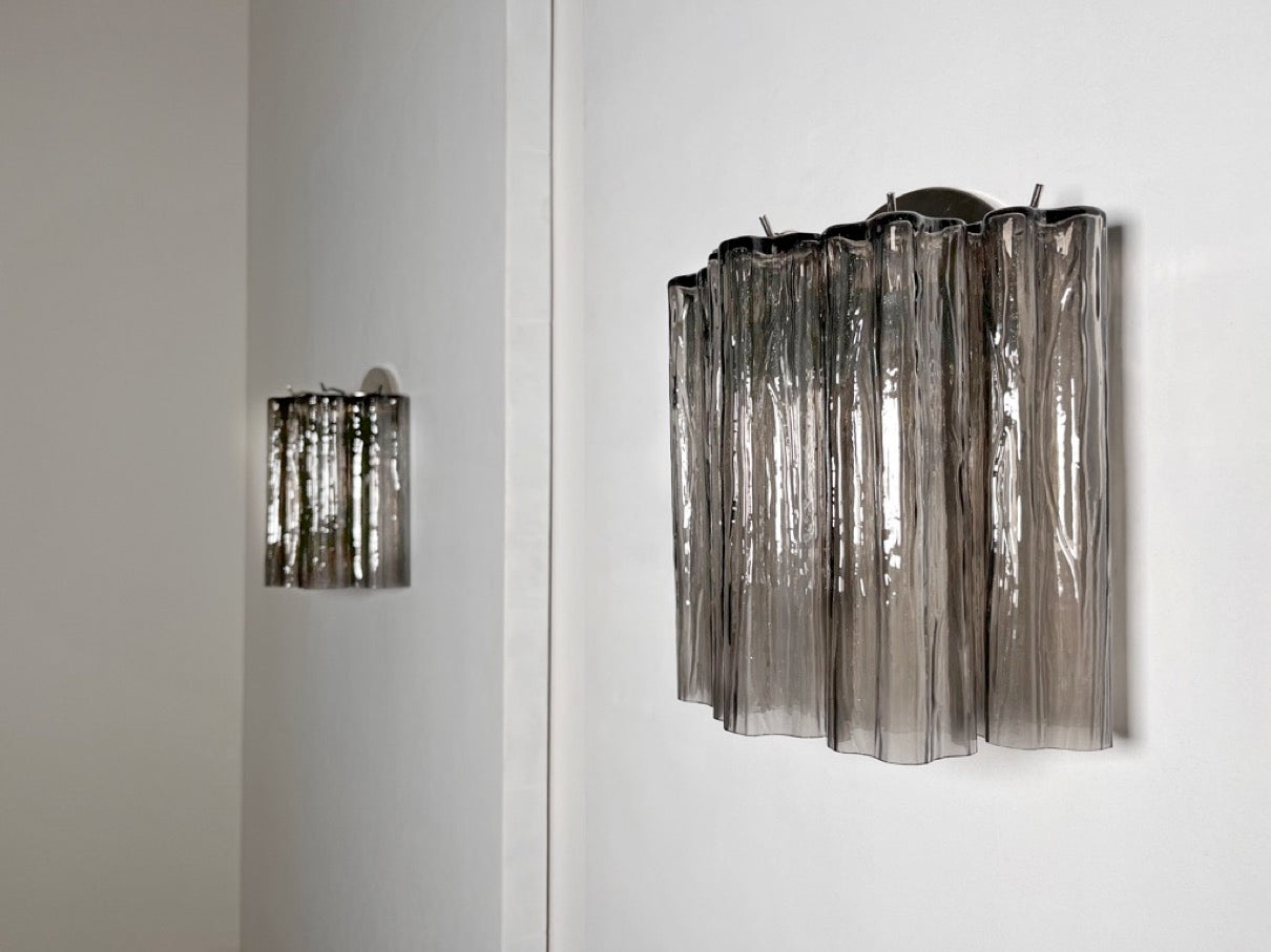 Murano Vegglampe | 5 Røykfargede Rørglass | 1 par