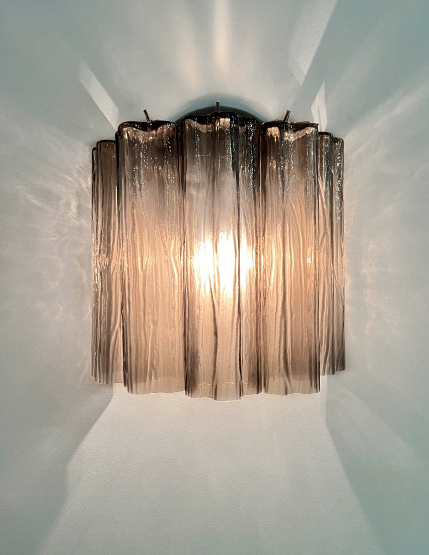 Murano Vegglampe | 5 Røykfargede Rørglass | 1 par