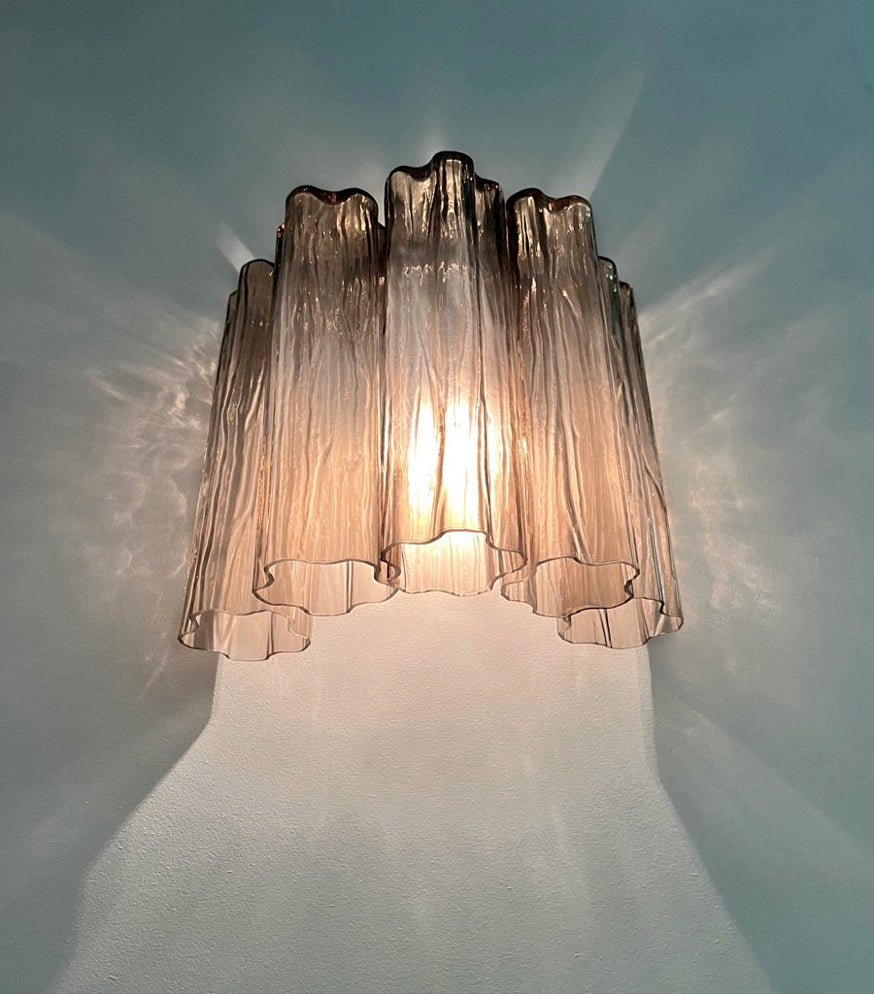 Murano Vegglampe | 5 Røykfargede Rørglass | 1 par