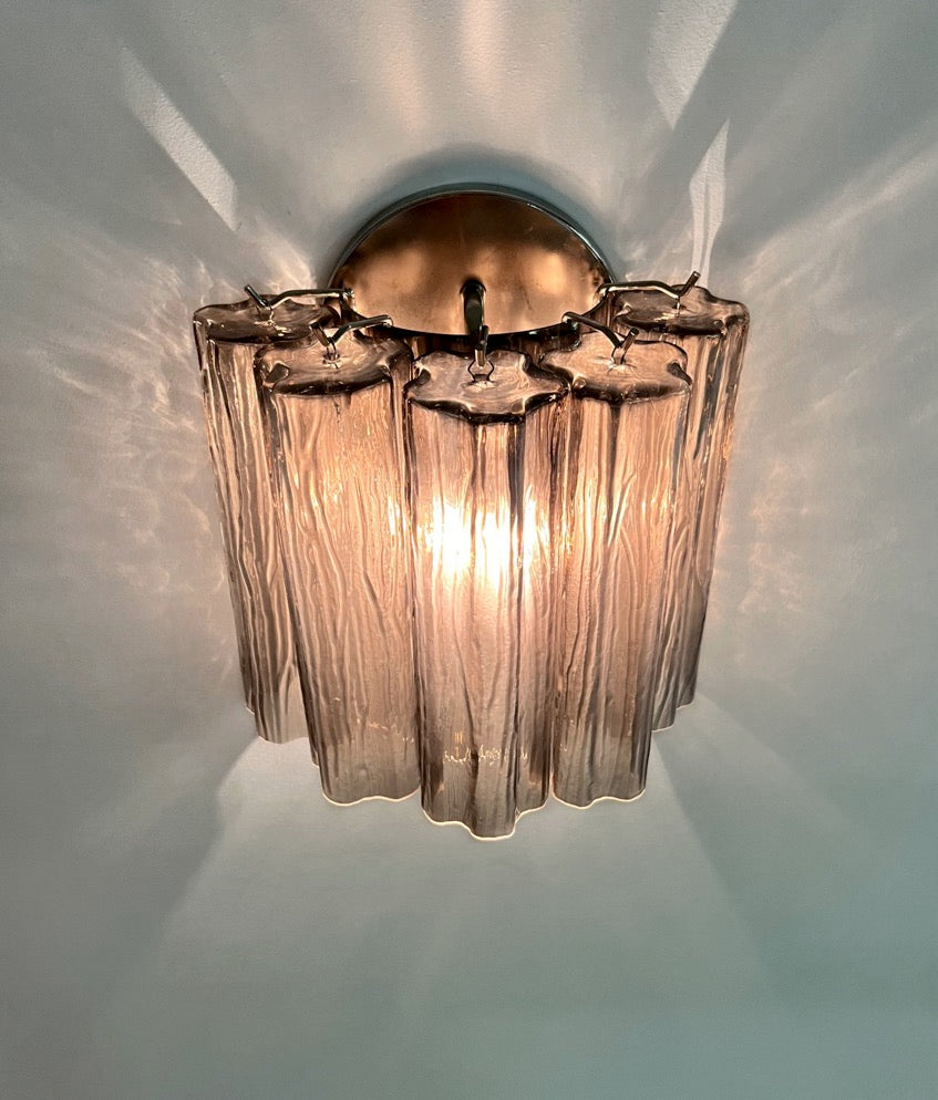 Murano Vegglampe | 5 Røykfargede Rørglass | 1 par
