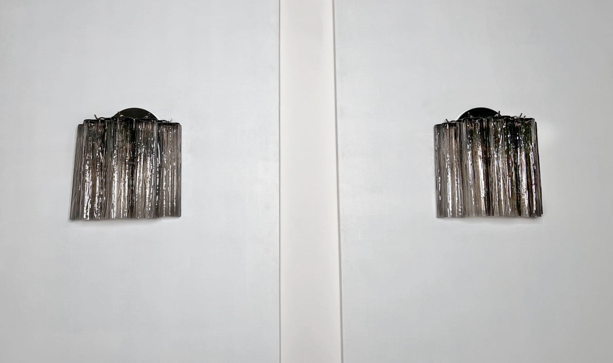 Murano Vegglampe | 5 Røykfargede Rørglass | 1 par