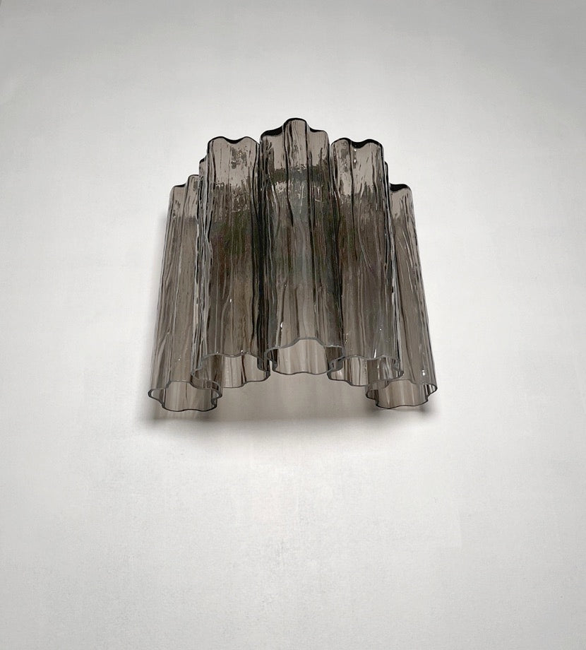 Murano Vegglampe | 5 Røykfargede Rørglass | 1 par