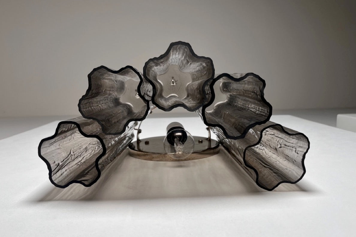 Murano Vegglampe | 5 Røykfargede Rørglass | 1 par