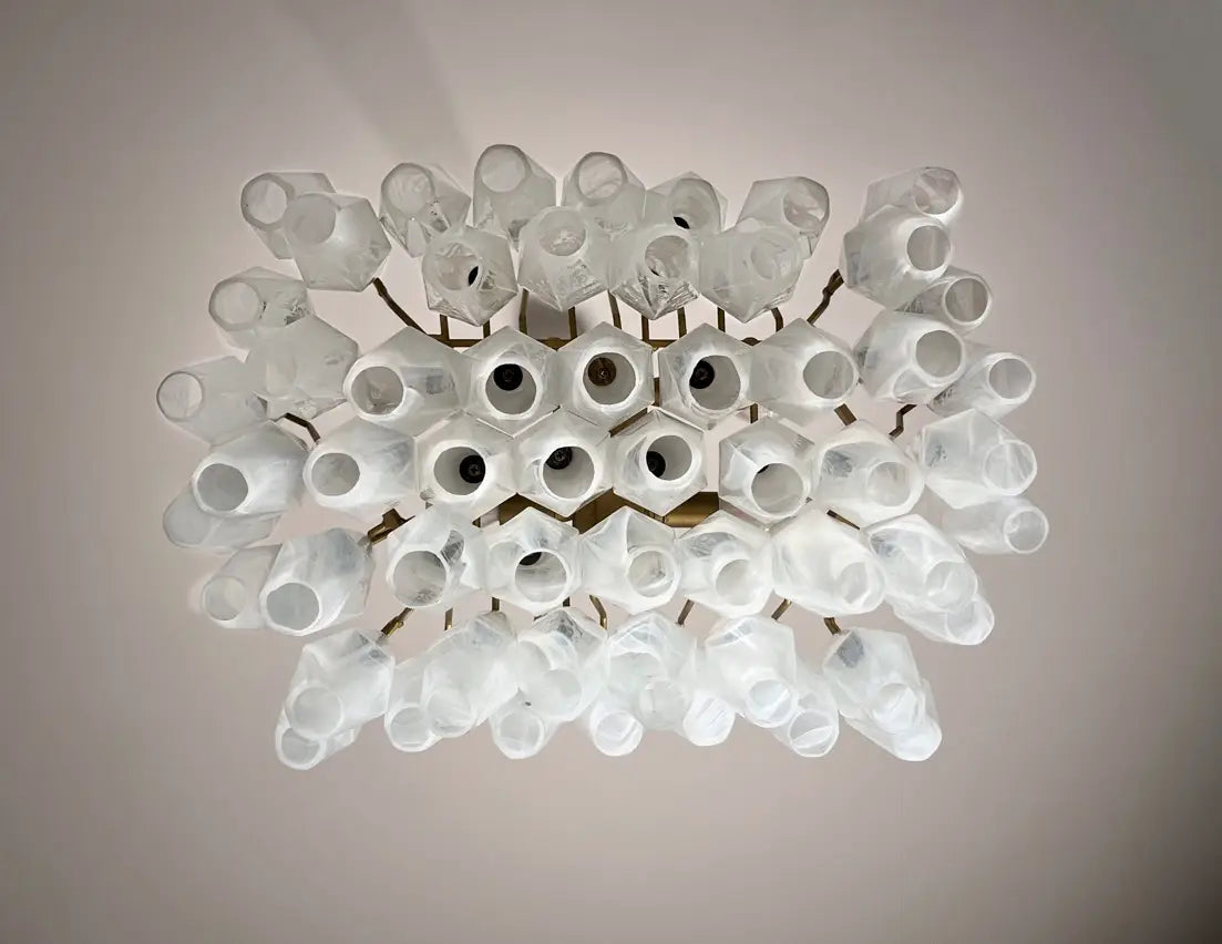Murano Chandelier – 56 Alabaster White Poliedri Glass – detail 1 – Murano Classics