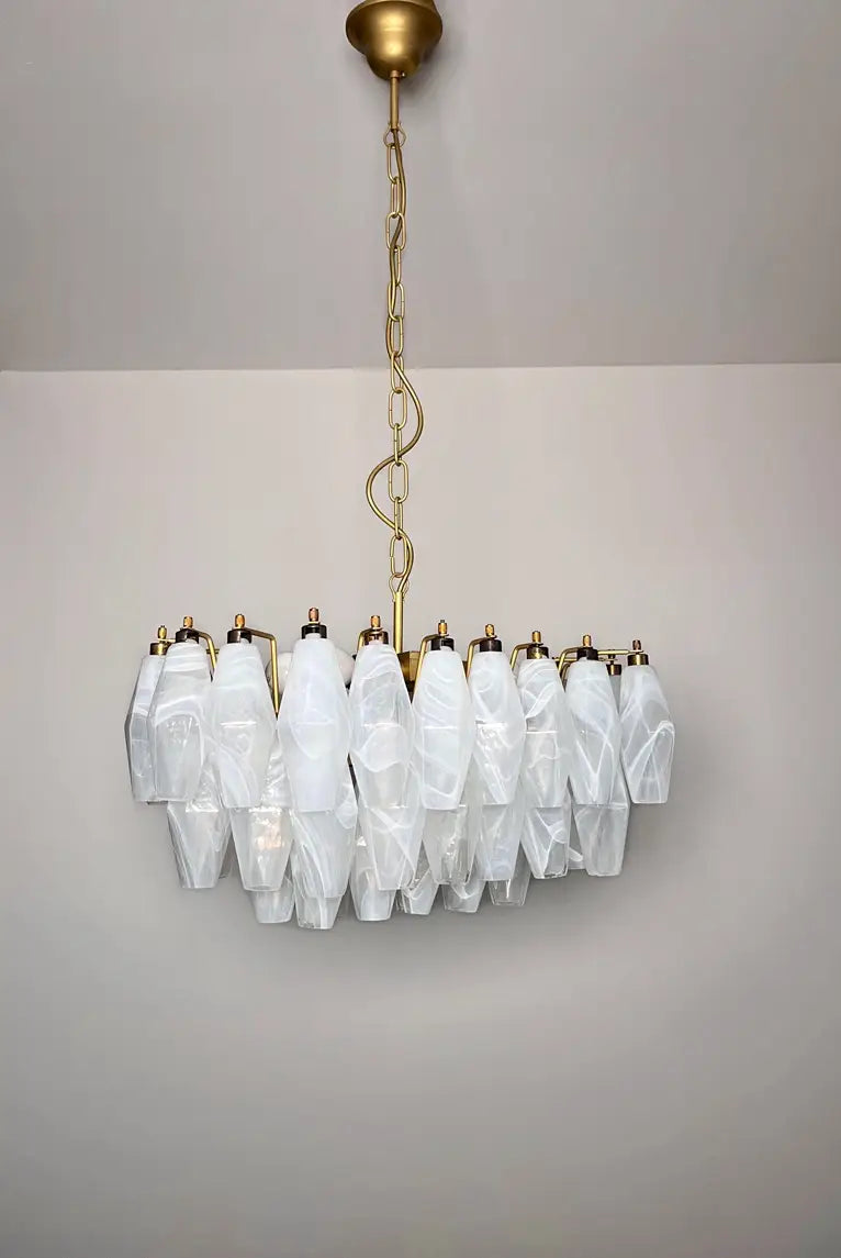 Murano Chandelier – 56 Alabaster White Poliedri Glass – Murano Classics