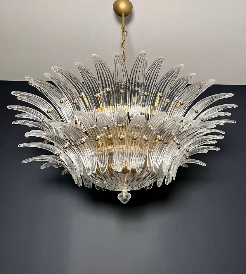 Murano Chandelier – 82 Clear Palmette Glass – detail 2 – Murano Classics