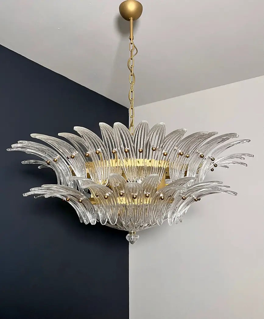 Murano Chandelier – 82 Clear Palmette Glass – detail 4 – Murano Classics