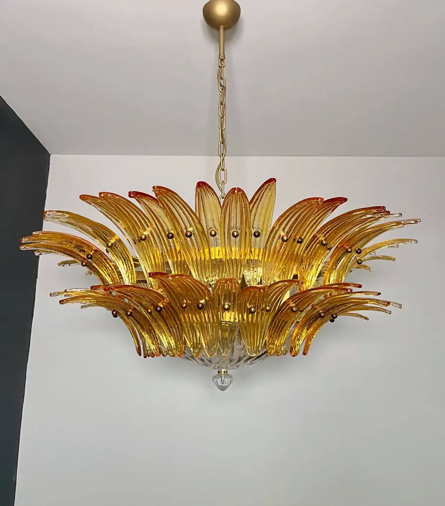 Murano Chandelier – 82 Yellow Palmette Glass – detail 2 – Murano Classics