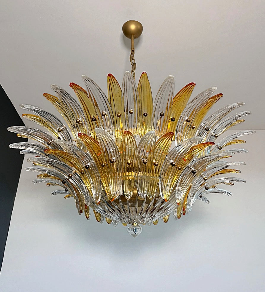 Murano Lysekrone | 82 Klare Gule Gull Palmeglass