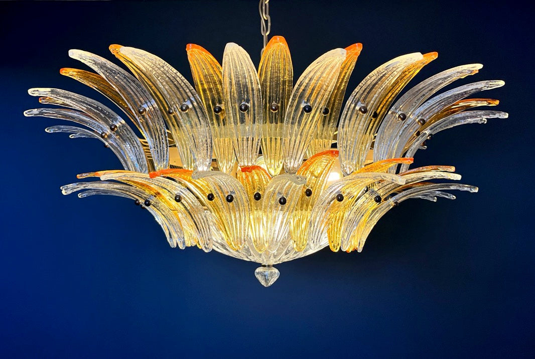 Murano Lysekrone | 82 Klare Gule Gull Palmeglass