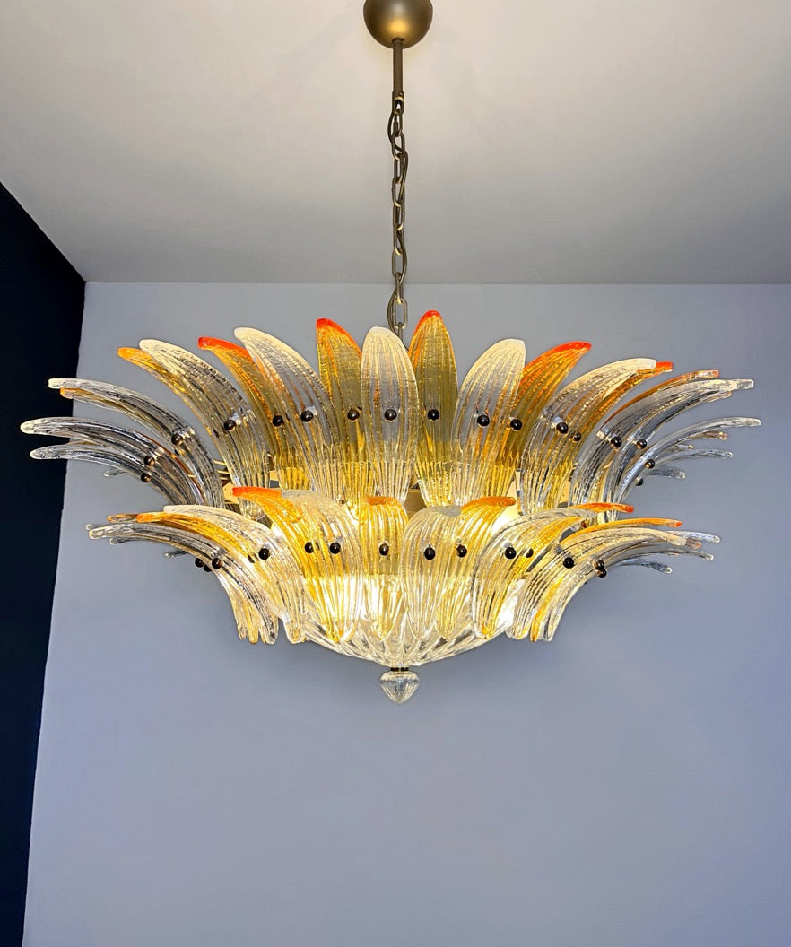 Murano Kroonluchter – 82 Heldere en Gele Palmetteglas-elementen – detail 6 – Murano Classics