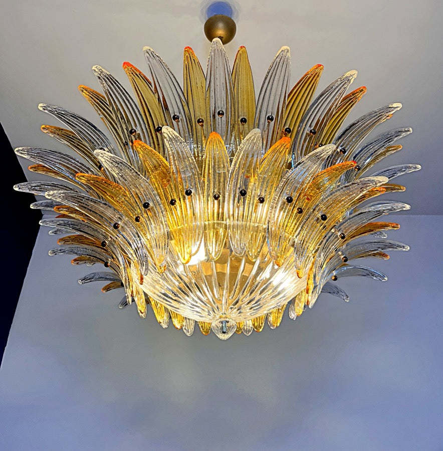Murano Kroonluchter – 82 Heldere en Gele Palmetteglas-elementen – detail 3 – Murano Classics