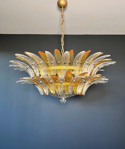 Murano Lysekrone | 82 Klare Gule Gull Palmeglass